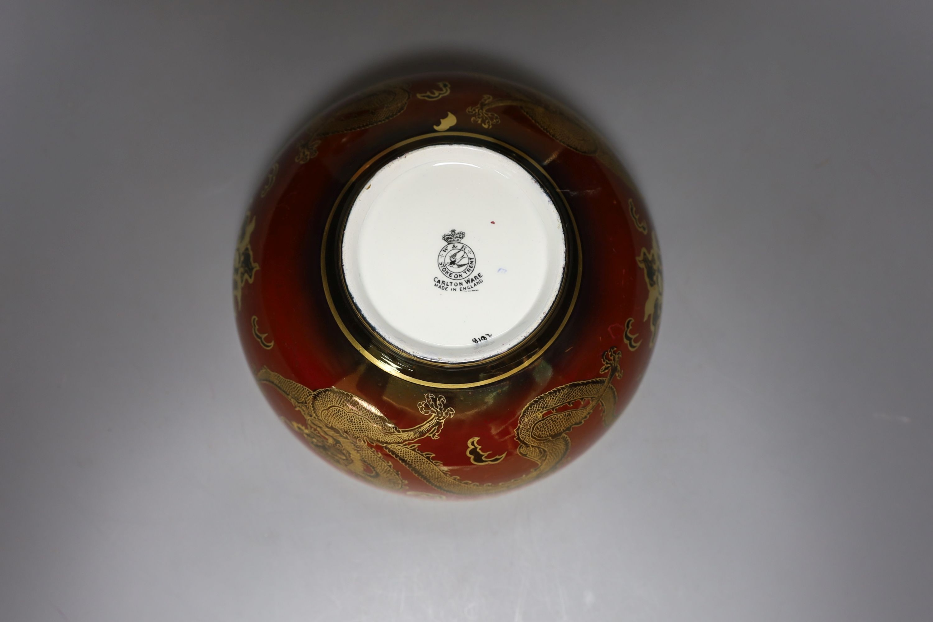 Carlton ware chinoiserie lustre red ground dragon bowl, Rouge Royale vase and similar jar and cover (3) bowl diameter 23.5cm